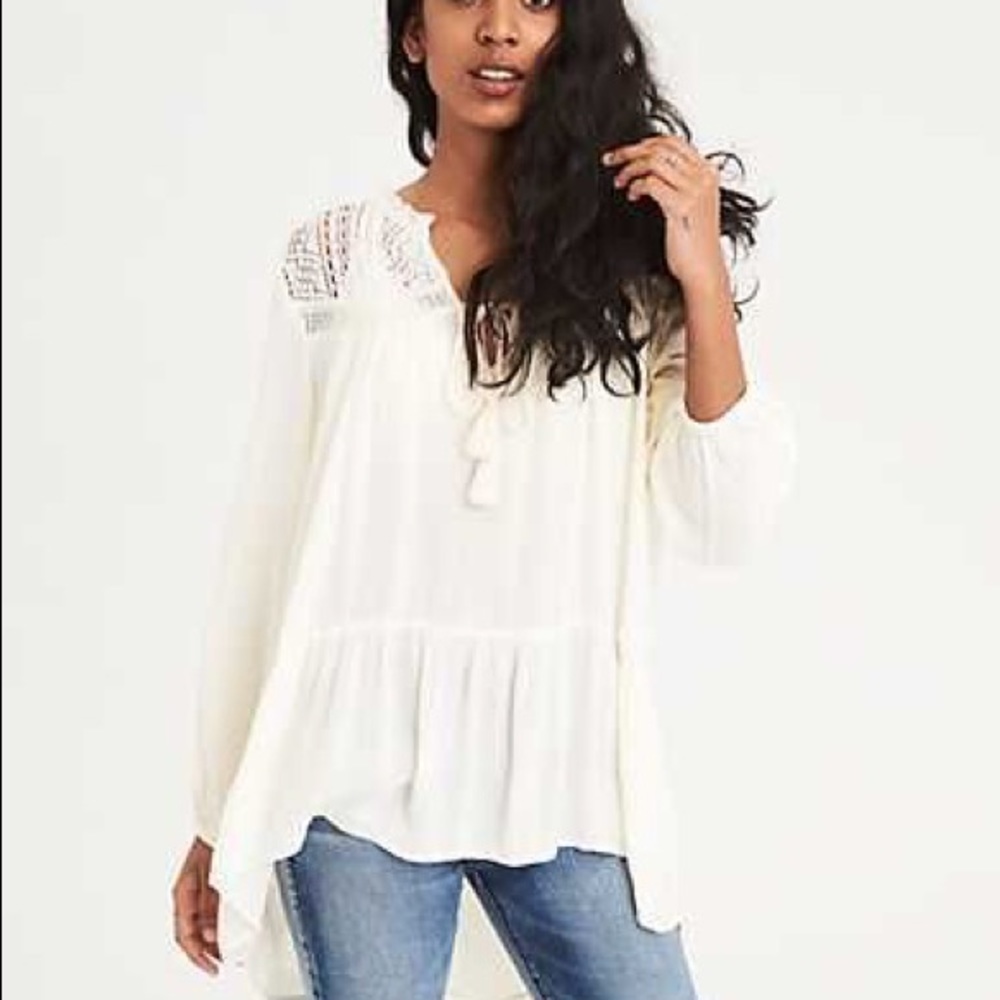 American Eagle Outfitters White Tunic Blouse Small